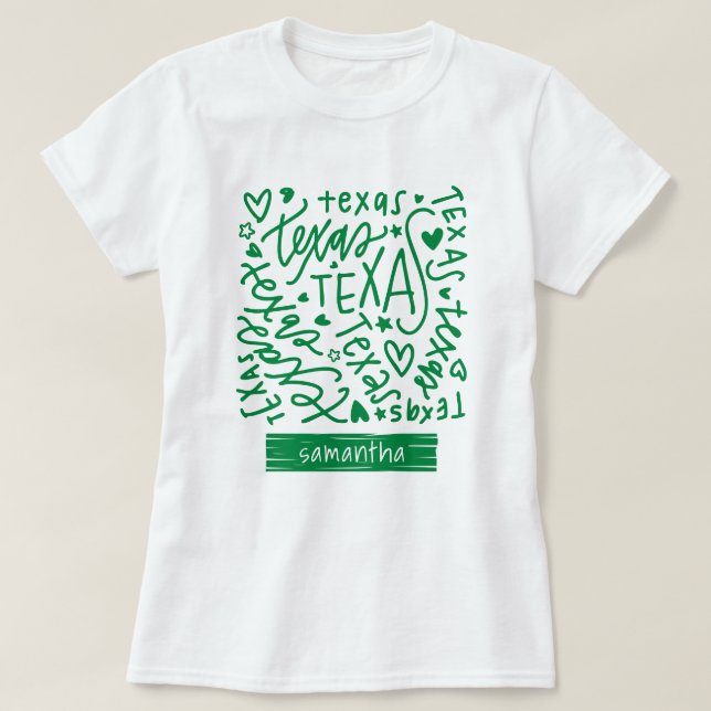 Camiseta Patrón de Doodle de Texas Verde (Diseño del anverso)