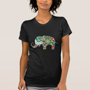 Camiseta Patrón de elefante de flores y diamantes retro col