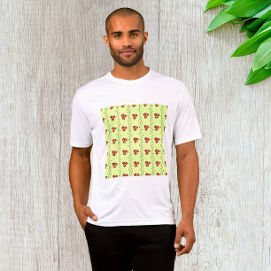 Camiseta Patrón de enredadera floral roja sobre verde claro