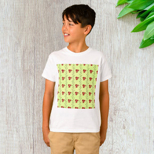 Camiseta Patrón de enredadera floral roja sobre verde claro