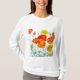 Camiseta Patrón de flor de amapola roja naranja acuarela