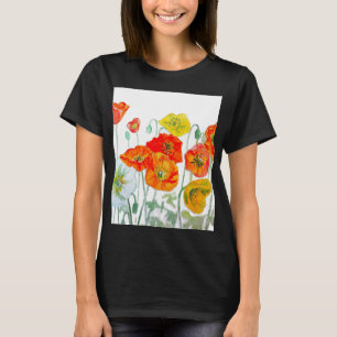 Camiseta Patrón de flor de amapola roja naranja acuarela
