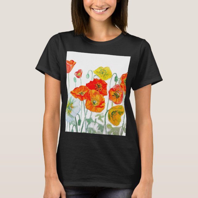 Camiseta Patrón de flor de amapola roja naranja acuarela (Anverso)