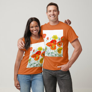 Camiseta Patrón de flor de amapola roja naranja acuarela bo