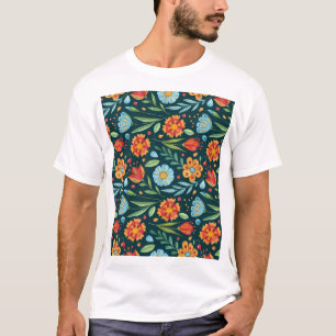 Camiseta Patrón de flor de color de agua iluminado por mano