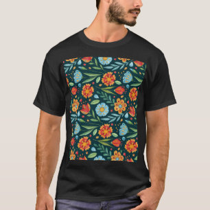 Camiseta Patrón de flor de color de agua iluminado por mano