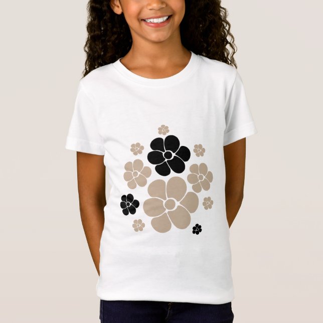 Camiseta Patrón de flor de moda en taupe, negro y blanco (Anverso)