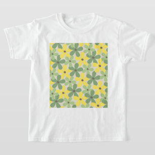 Camiseta Patrón de flor del año 2007 retro amarillo verde