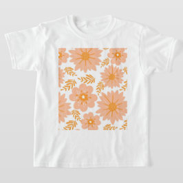 Camiseta Patrón de flor del Naranja de Fuzz de color rosa d