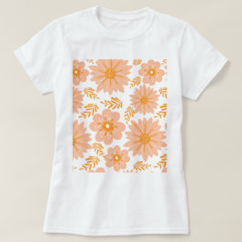 Camiseta Patrón de flor del Naranja de Fuzz de color rosa d