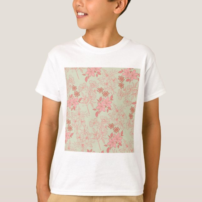 Camiseta Patrón de flor del Retro Rosa Verde Y2K 70 (Anverso)