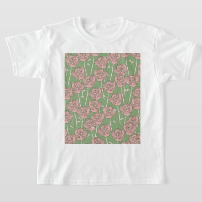 Camiseta Patrón de flor del Retro Rosa Verde Y2K 70s (Distribución)