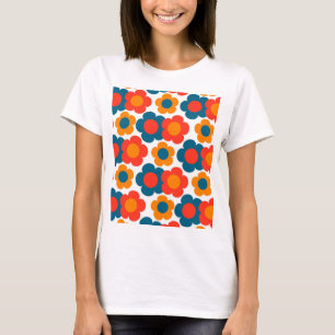 Camiseta Patrón de flor hippie del Naranja azul preppy