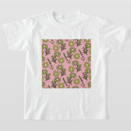 Camiseta Patrón de flor hippie y hondo retro rosa verde Y2K
