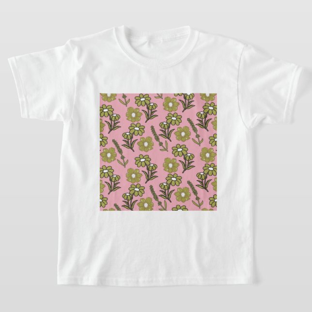 Camiseta Patrón de flor hippie y hondo retro rosa verde Y2K (Distribución)