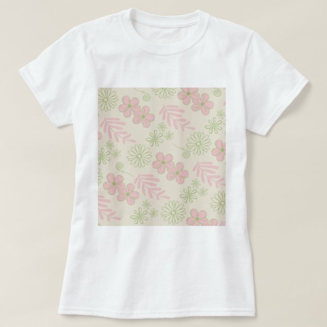 Camiseta Patrón de flor verde rosado retro Y2K 70 (Diseño del anverso)