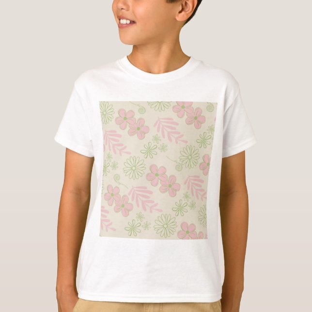 Camiseta Patrón de flor verde rosado retro Y2K 70 (Anverso)