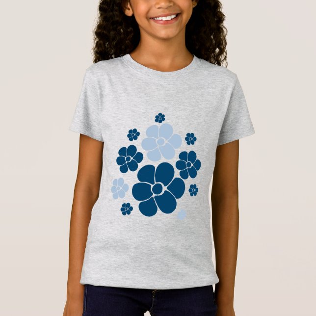 Camiseta Patrón de flores - azul oscuro, azul claro y crema (Anverso)
