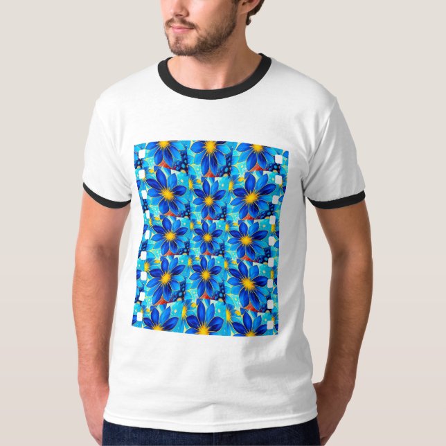 Camiseta Patrón de flores azules de bonito (Anverso)