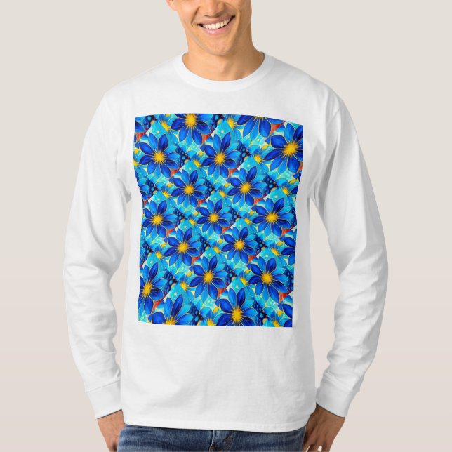 Camiseta Patrón de flores azules de bonito (Anverso)