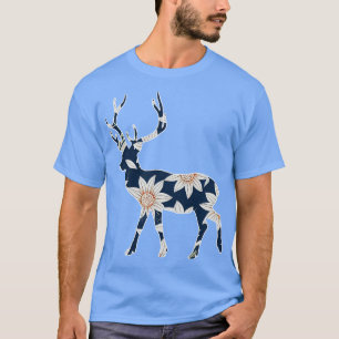 Camiseta Patrón de flores blancas de la silueta de ciervo