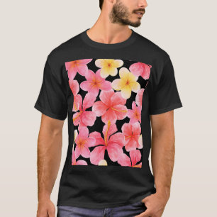 Camiseta Patrón de flores de color acuático Plumeria Hibisc
