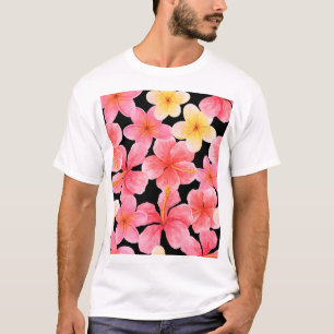 Camiseta Patrón de flores de color acuático Plumeria Hibisc