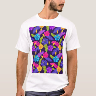 Camiseta Patrón de flores de hojas tropicales coloridas flo