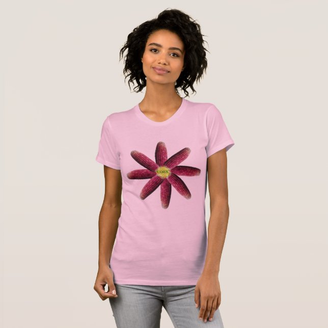 Camiseta Patrón de flores de maíz rojo femenino (Anverso completo)