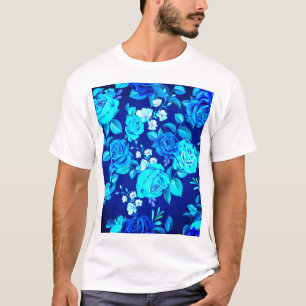 Camiseta Patrón de flores de rosa azul clásica-87600