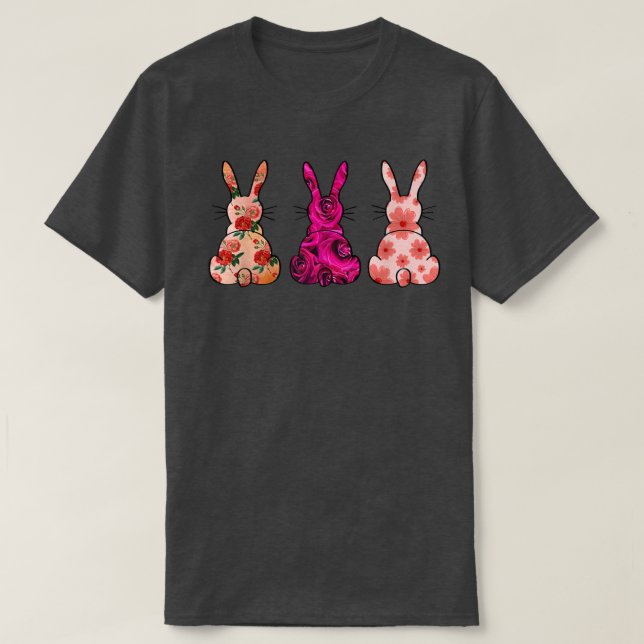 Camiseta Patrón de flores de Semana Santa Conejo Trío Conej (Diseño del anverso)