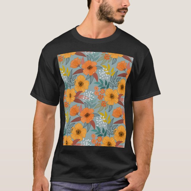 Camiseta Patrón de flores dibujadas a mano coloridas (Anverso)