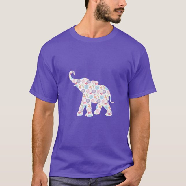 Camiseta Patrón de flores feliz para elefantes con caracter (Anverso)