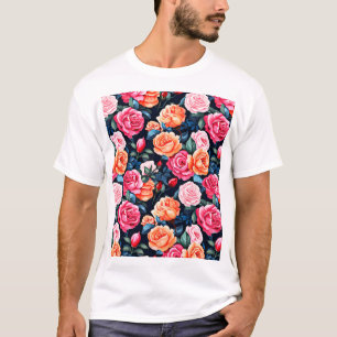 Camiseta Patrón de flores florecientes para rosas-80037