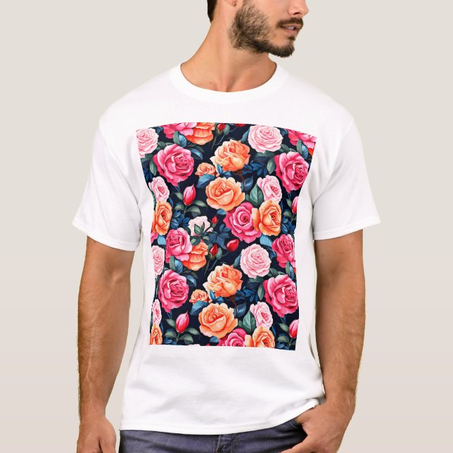 Camiseta Patrón de flores florecientes para rosas-80037 (Anverso)