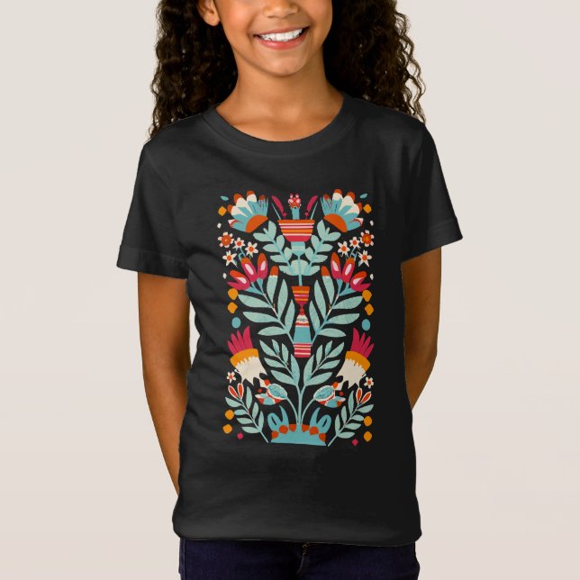 Camiseta Patrón de flores otomí Arte floral mexicano (Anverso)