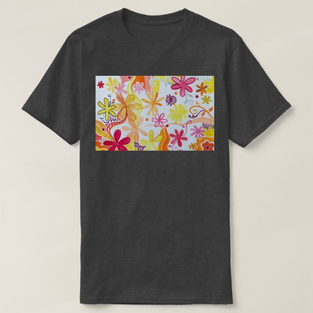 Camiseta Patrón de flores pintadas de amarillo y rojo naran (Diseño del anverso)