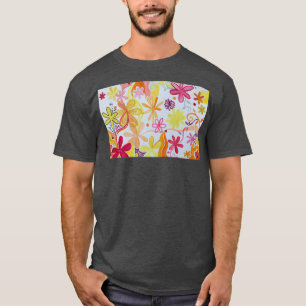Camiseta Patrón de flores pintadas de amarillo y rojo naran