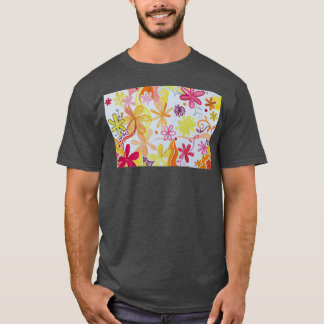Camiseta Patrón de flores pintadas de amarillo y rojo naran
