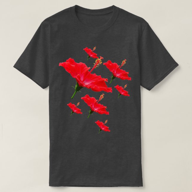 Camiseta Patrón de flores rojo hibiscus (Diseño del anverso)
