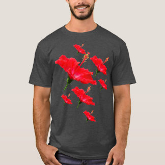 Camiseta Patrón de flores rojo hibiscus