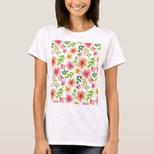 Camiseta Patrón de flores rosadas acuarela