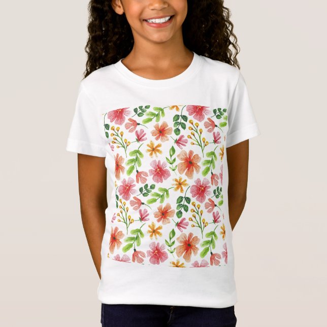 Camiseta Patrón de flores rosadas en acuarela (Anverso)