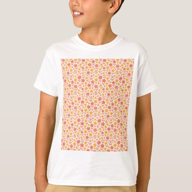 Camiseta Patrón de flores rosadas y amarillas (Anverso)