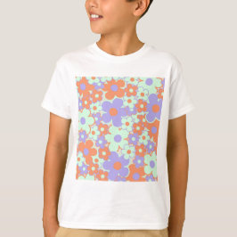 Camiseta Patrón de flores Y2K 70 de naranja de color azul p