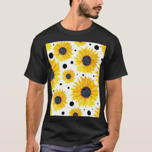 Camiseta Patrón de fondo blanco de girasoles amarillos