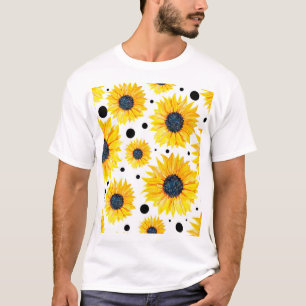 Camiseta Patrón de fondo blanco de girasoles amarillos