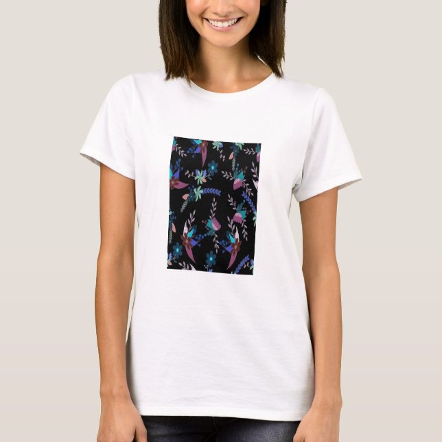 Camiseta patrón de fondo negro floral (Anverso)