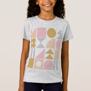 Camiseta Patrón de formas geométricas en rosa y oro pastele