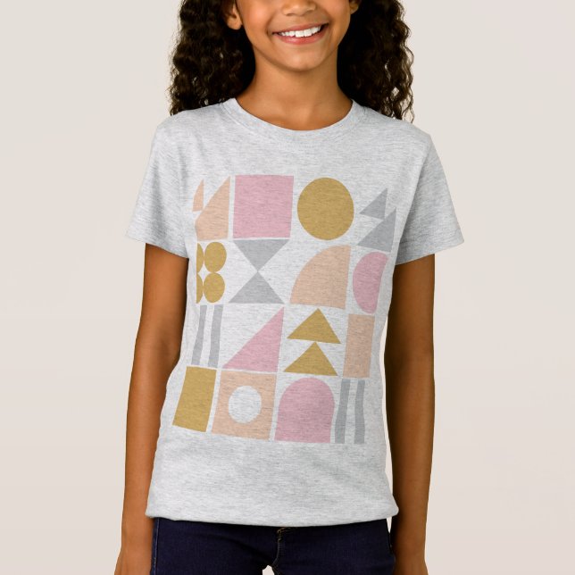 Camiseta Patrón de formas geométricas en rosa y oro pastele (Anverso)